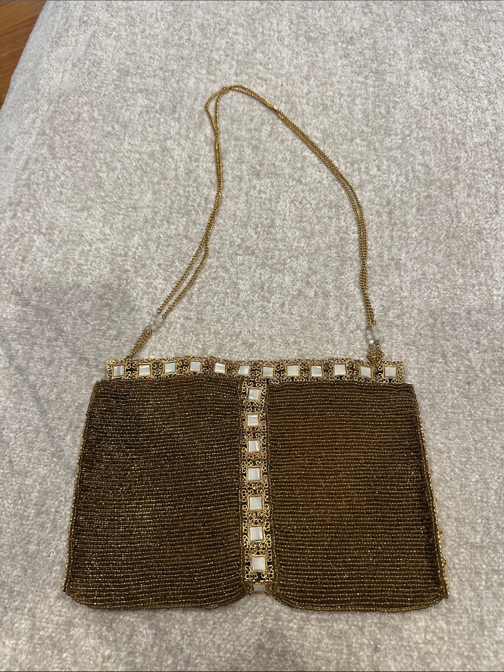 Gold Beaded Evening Crossbody Bag - Unbranded